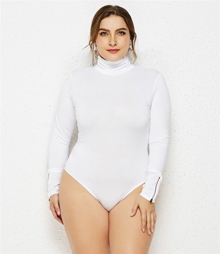 Women Solid Jumpsuit High Necked Long Sleeve Triangle Tight Fitting Jumpsuit - Picture 8 of 32