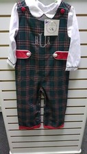 Bella Bean Plaid Christmas Romper Monogram HJR Peter Pan Collar Shirt Boys Sz 4