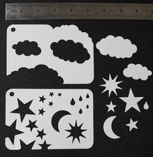 2 in 1 CLOUDS STARS RAIN DROPS MOON SUN Weather Airbrush Stencils Shapes Face