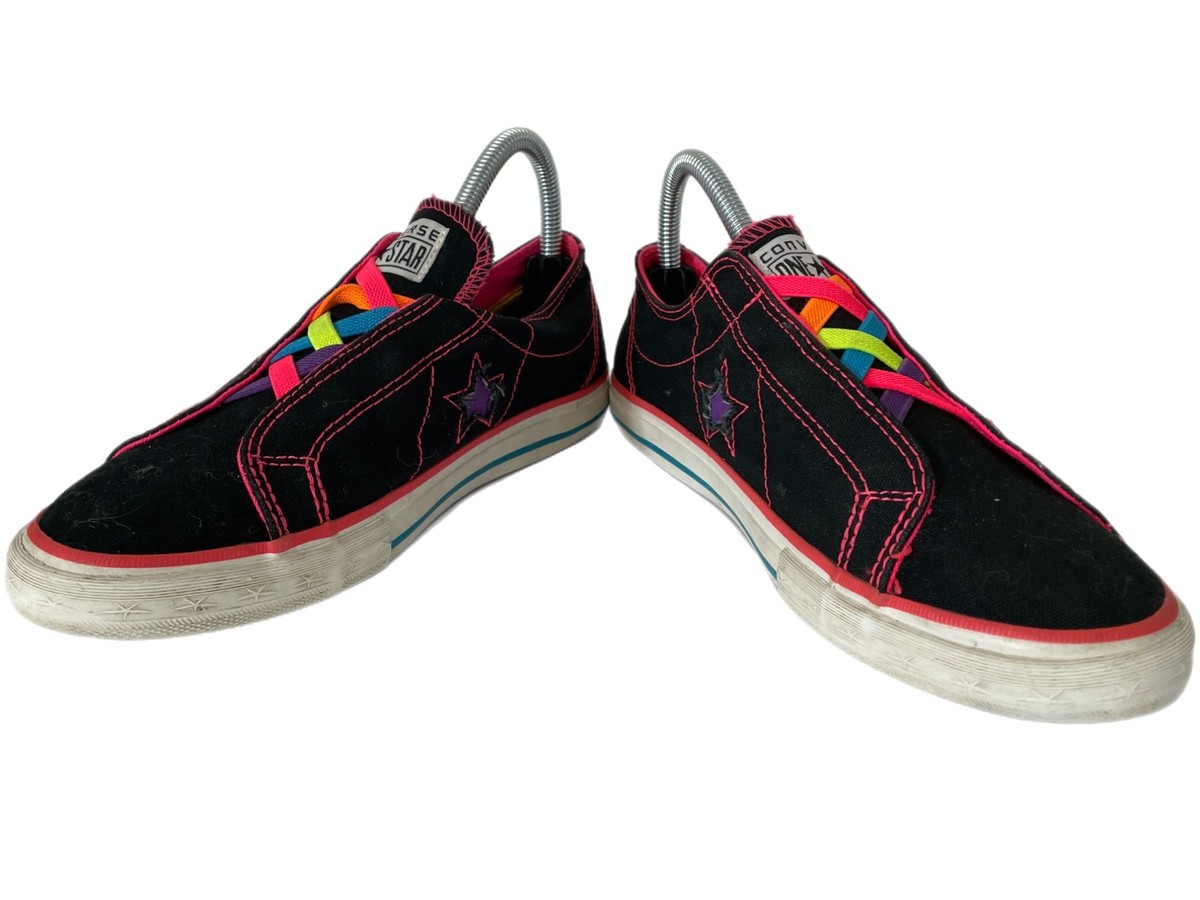 Converse One Star Black Neon Basket Weave Girls Size Youth Sneakers