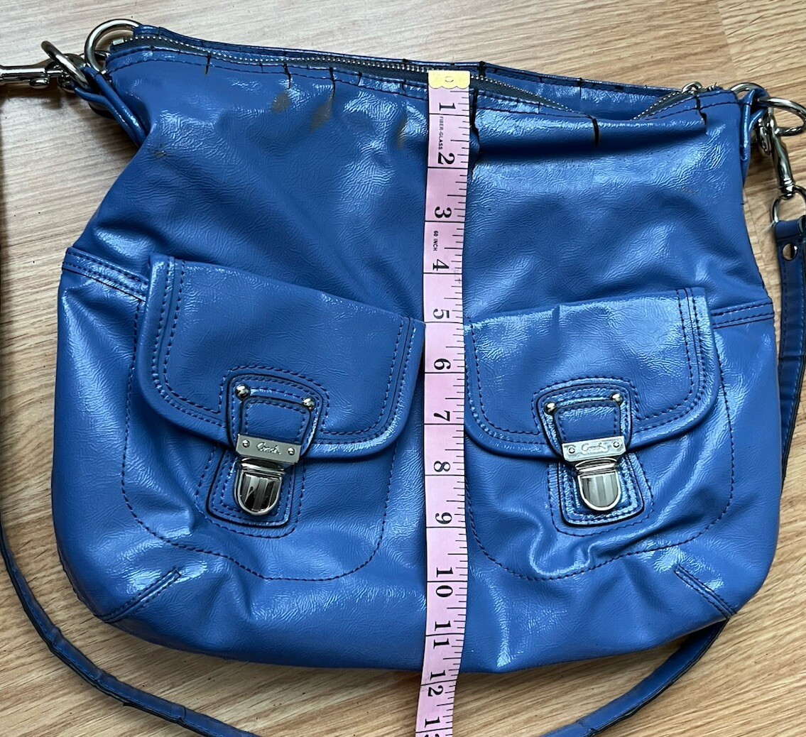 Coach F23401 Daisy Liquid Gloss Pocket Periwinkle Blue Leather Hobo Handbag thumbnail 11