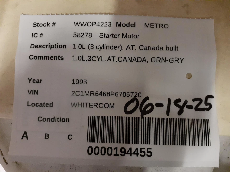 Б/у стартер подходит: 1993 Geo Metro AT класса A - Изображение 4 из 4