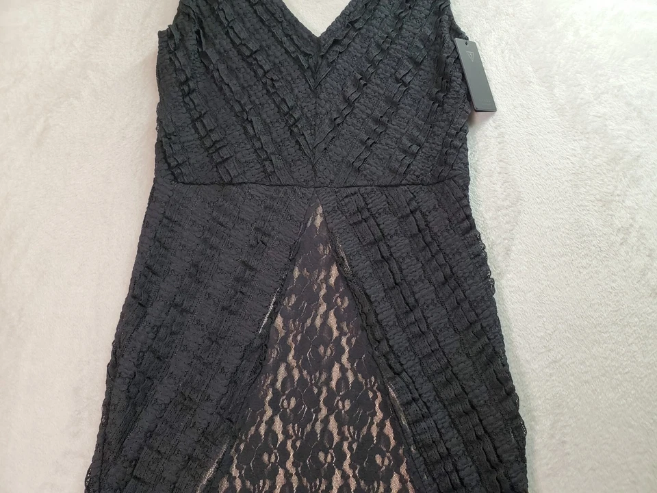 Vestido Vaina GUESS Los Angeles Para Mujer Grande Negro Encaje Floral Sin Mangas Cuello en V Foto 4 de 4