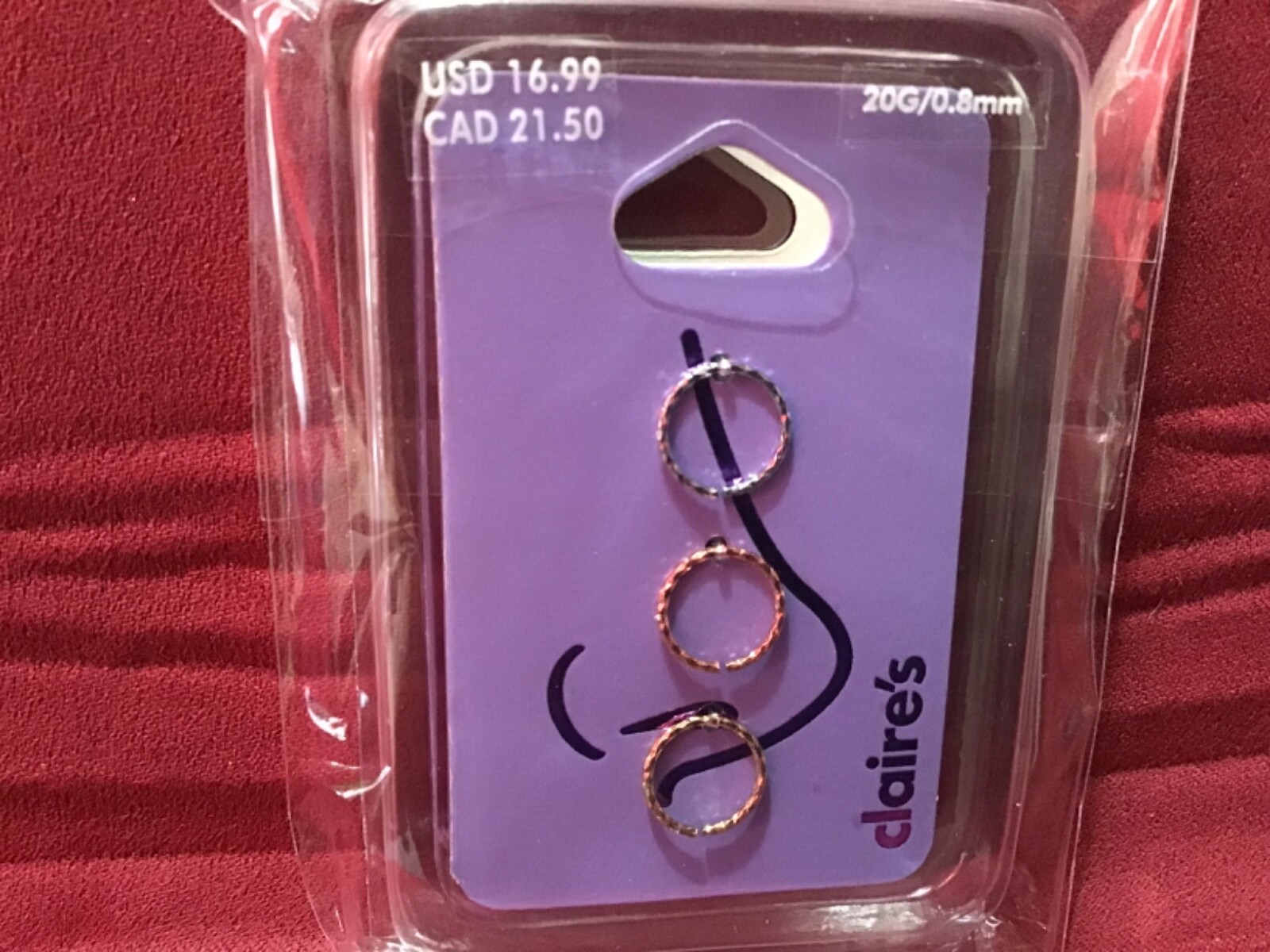 Claire’s nose rings 20G/ 0.8mm 3 pc, goldtone, rose gold, silver 52870