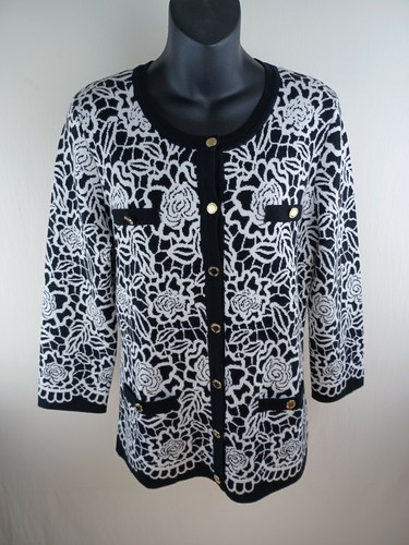 Karl Lagerfeld Strickjacke Knopf Pullover Black & While Floral Gr. M - Bild 1 von 7