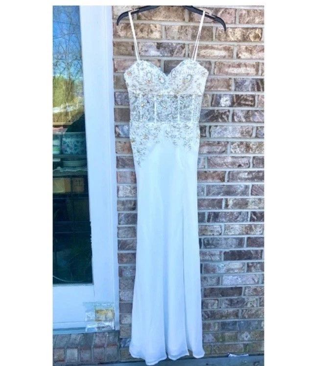 Vestido de novia formal Dave & Johnny con cuentas de estrás blanco talla 0 nuevo sin etiquetas Foto 4 de 4