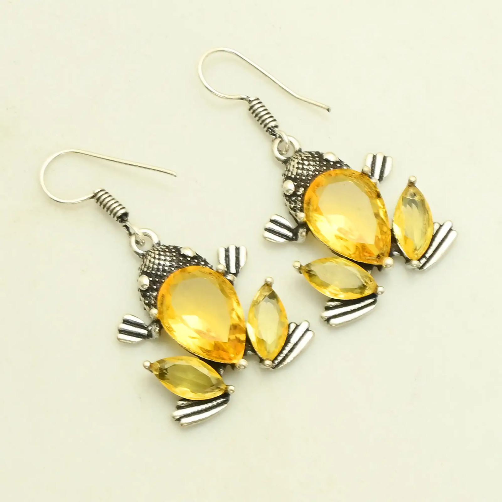 Citrine Gemstone Handmade Drop Dangle Frog Earrings Jewelry Gift 1.4