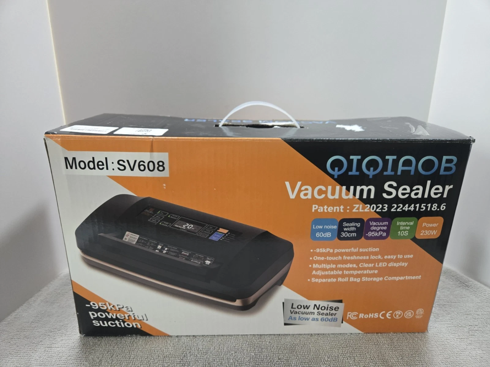 QIQIAOB SV608 Vacuum Sealer 230W 95KPa Automatic LED Display Multi-Mode Black