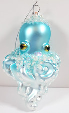 Christmas Glass Ornament Blue Baby Octopus Fancy Bejeweled Glitter Sea Nautical