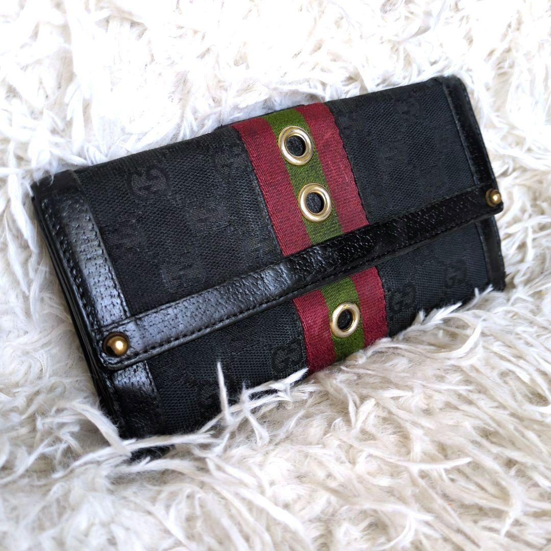 Gucci Long Wallet Sherry Line GG Canvas Black