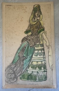 DETHOMAS projet dessin mode femme theatre signé aquarelle gouache fusain XIXeme