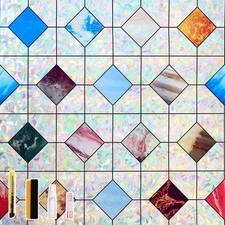 LEMON CLOUD Window Privacy Film, Rainbow Stained Glass Decorative Static Clin...