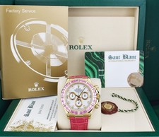ROLEX 18kt Gold DAYTONA Pink Baguette Bezel White Diamond Dial 116518 SANT BLANC