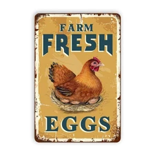 Farm Fresh Eggs Tin Sign Vintage Metal Wall Decor 12x8