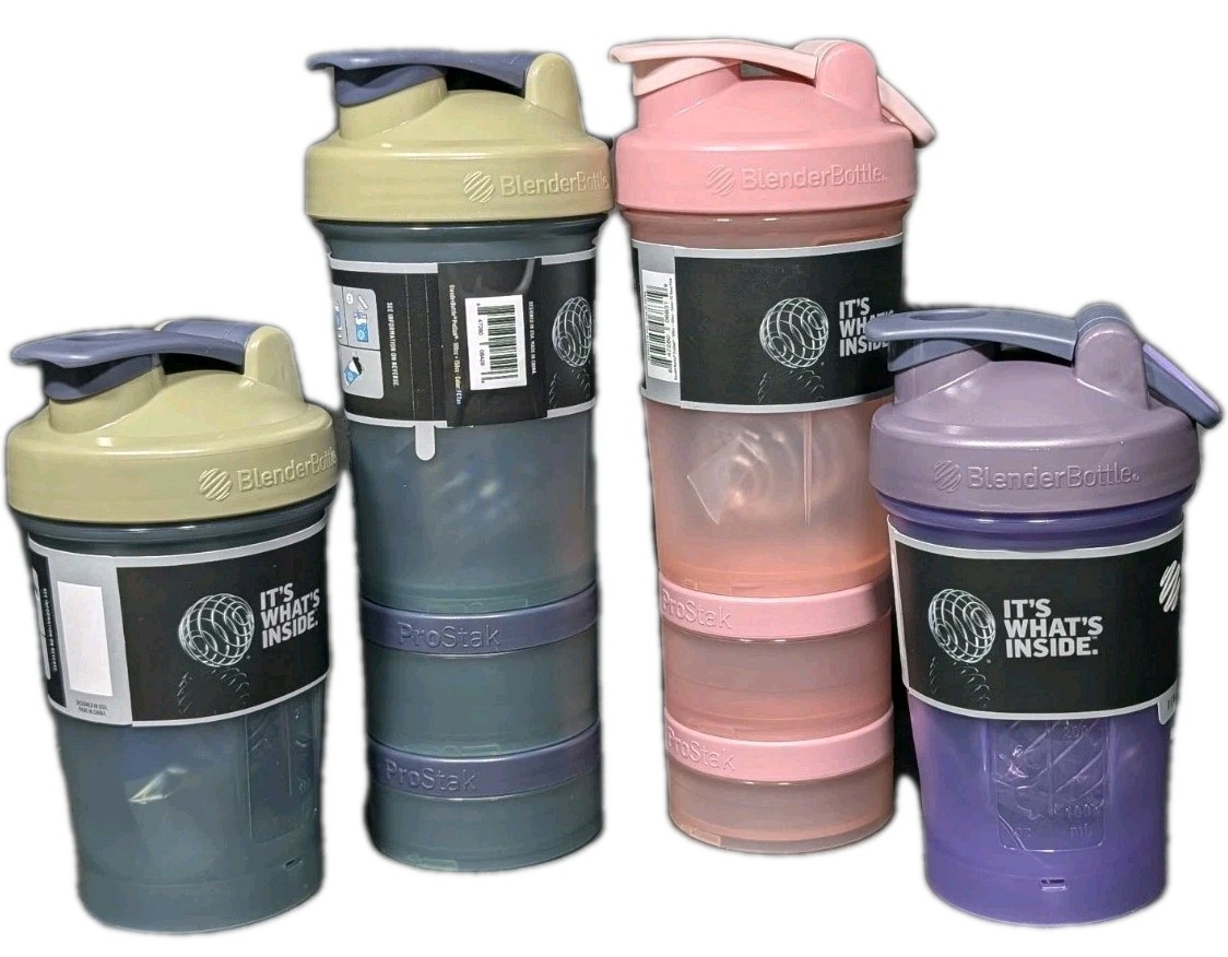 PROSTAK 2 Pack 22oz - 2 Pack 20 Oz Blender Bottle 4 Bottles In Total Lot. 