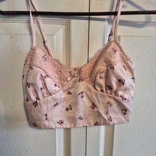 Sujetador corto Aeropostale para mujer (S) rosa Ditsy floral coqueta coqueteo Aéropostale