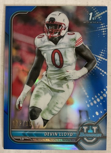 2022 Bowman University Devin Lloyd Blue RC #72/199 Utah Utes Jaguars