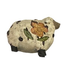 Whimsical Sheep Lamb Art Resin Figure Decor With Glass Inlay Flowers  Tan/Brown