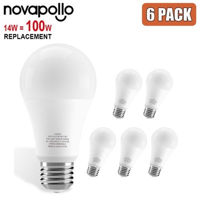  6 PACK Dimmable LED Light Bulbs 100 Watt Equivalent 14W 1600LM Soft Warm 2700K