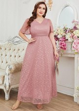 Lacy Dusty Pink Plus Sz 20 Semi Formal Lined Fit & Flare Maxi Dress SHEIN CURVE