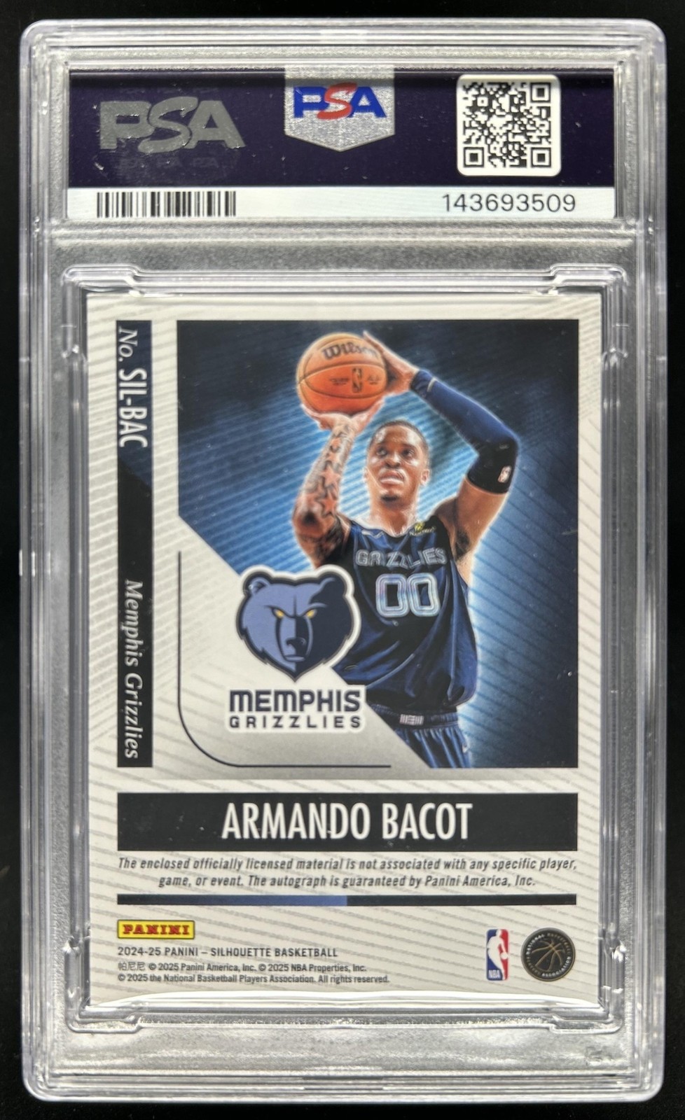 2024-25 Silhouette Armando Bacot Auto RC Nike Patch Holo Platinum #1/1 PSA 7 10 view 2
