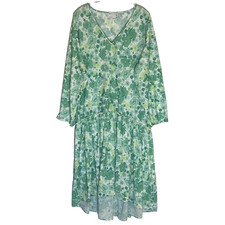 ASOS Design Dress Womens 6 Green Floral Ruffle Drop Waist V-Neck Hi-Lo Boho Midi