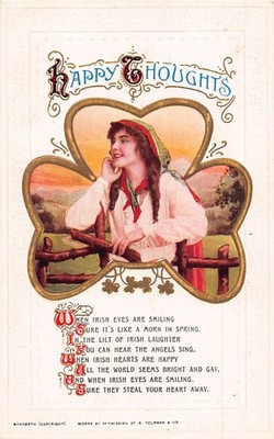 Happy Thoughts Peasant Woman Shamrock Passepartout postcard B966