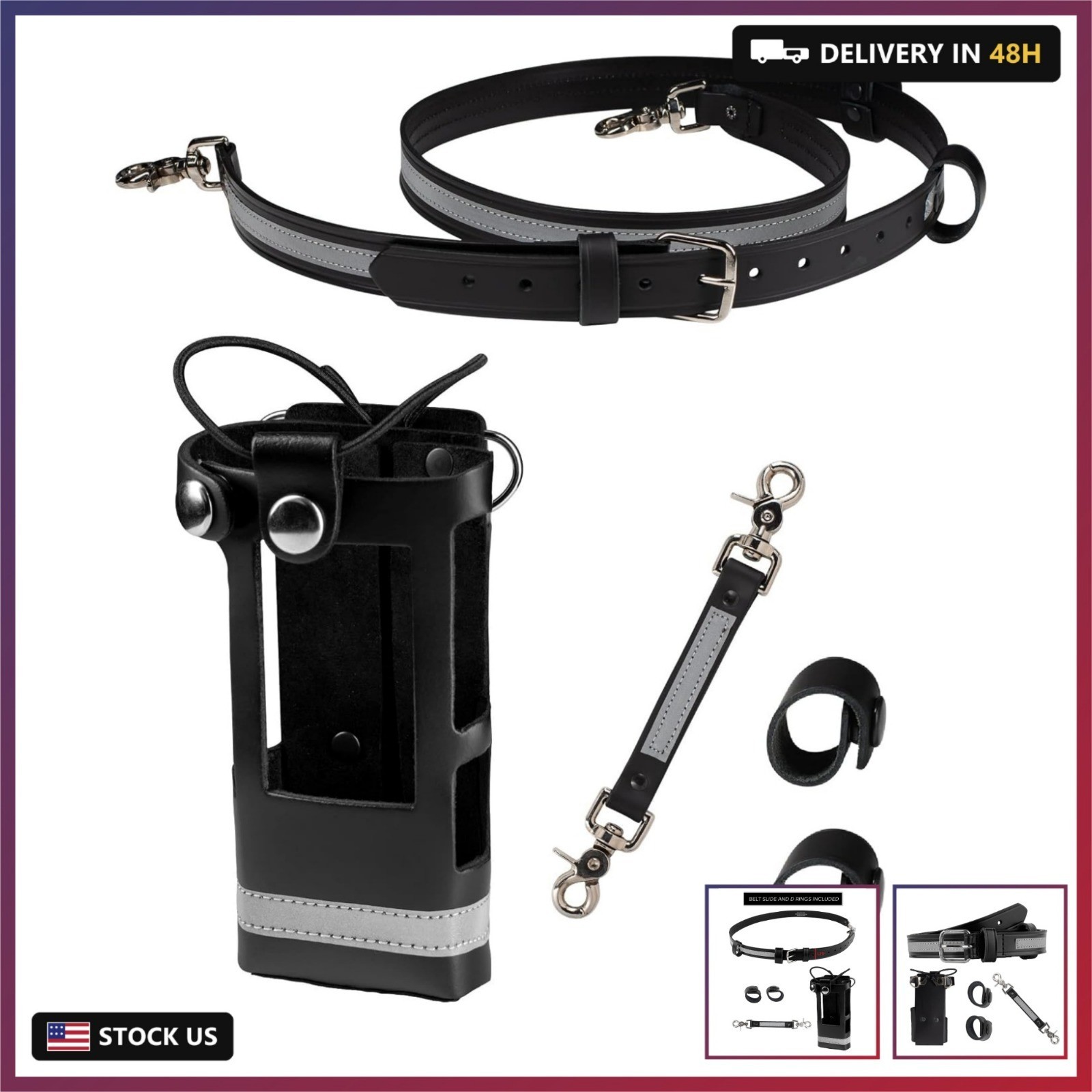 Perfect Fit Firefighter Reflective Radio Strap and Holder Leather Bundle