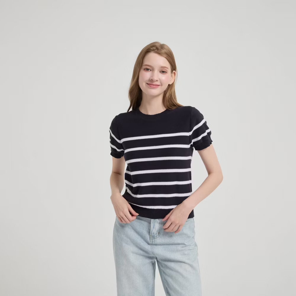 Women The Baby Striped Crewneck Pullover Sweater - Universal Thread Navy Blue