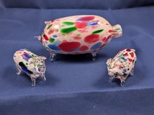 3 Antique Nailsea Hand Blown Glass Pigs - End of Day Decanter England 1800's