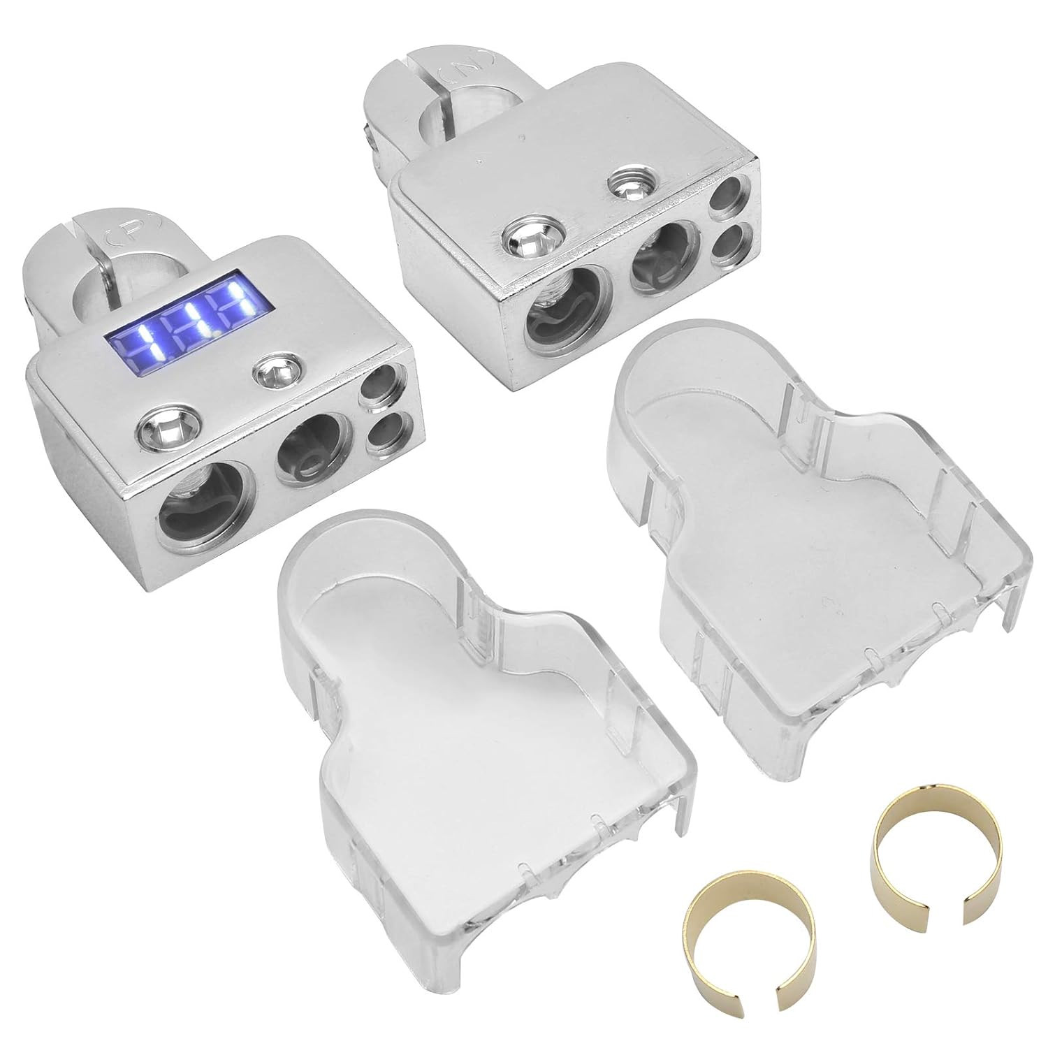 Car Battery Terminal Connectors Kit Digital Voltmeter Display 0/4/8/10 AWG Gauge