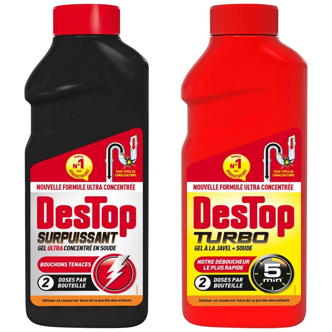 DESTOP Gel Déboucheur Liquide Surpuissant Javel Canalisations et Siphons 500ml