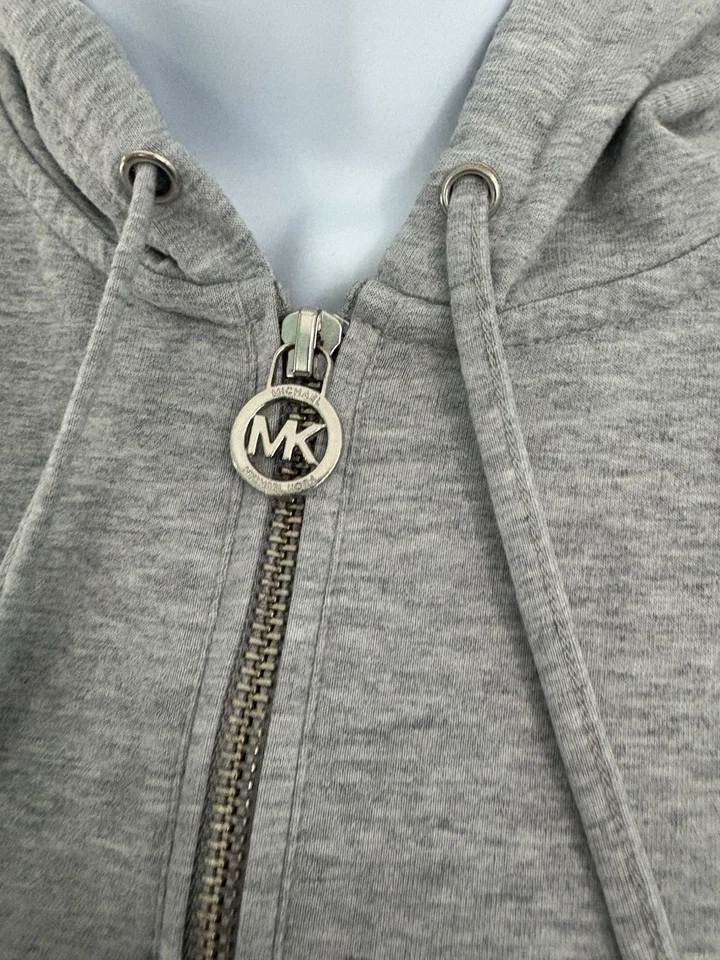 Michael Kors Womens 1/2 Zip Hoodie Gray w/ Silver Logo zipper sz med - Image 3 of 4