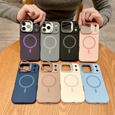 For iPhone 17 Pro Max 16 15 14 Pro 13 12 Mirror Frame Stand Magnetic Phone Case