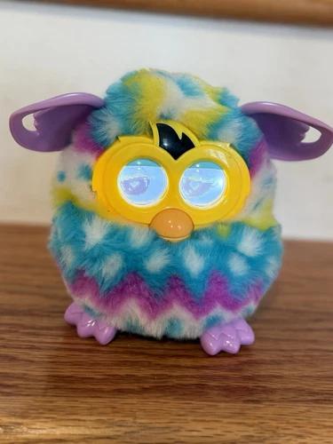 Furby 2012 Pink Blue Purple Teal Yellow Face Tie Dye Interactive Toy - Tested**