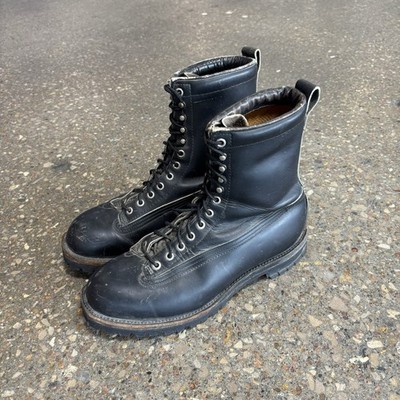 Vintage Ski Hunt Mountain Logger Black Leather Boots Mens Size 10 Made in USA