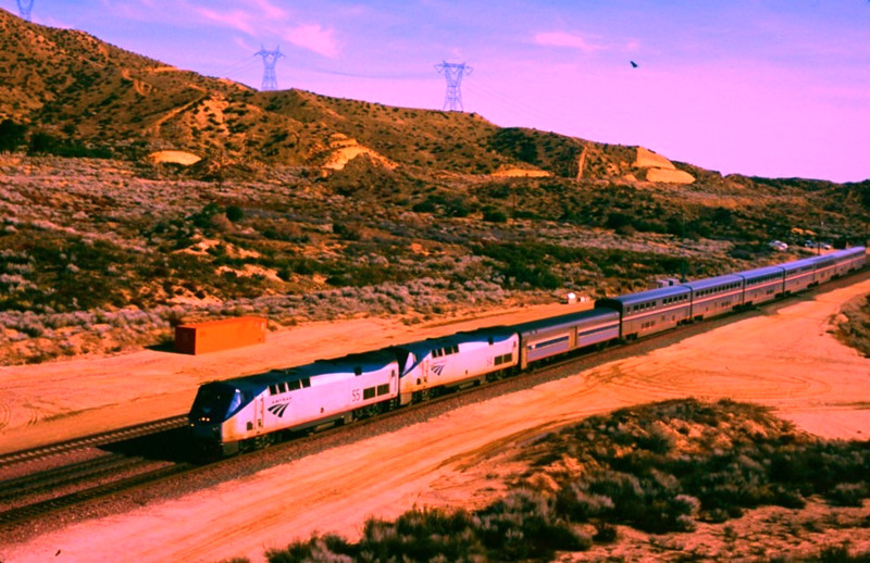 ORIGINAL FUJICHROME SLIDE AMTRAK P-42 #55 & #64 CAJUN PASS, CA JANUARY 14, 2011
