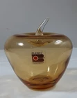 Vintage Mid-Century Blenko Glass Large Amber Apple Original Label