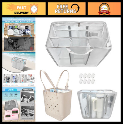 Large Beach Bag Organizer Insert with 8 Removable Fasteners, Lightweight Mesh Di