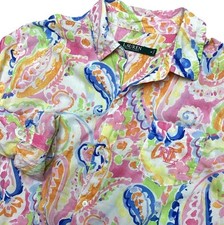 Ralph Lauren Shirt Dress M Paisley Colorful Roll Tab Sleeve Beach Cover Resort