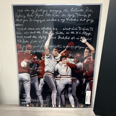 Lou Piniella Signed 1990 Cincinnati Reds World Series 16x20 Photo Inscribe COA