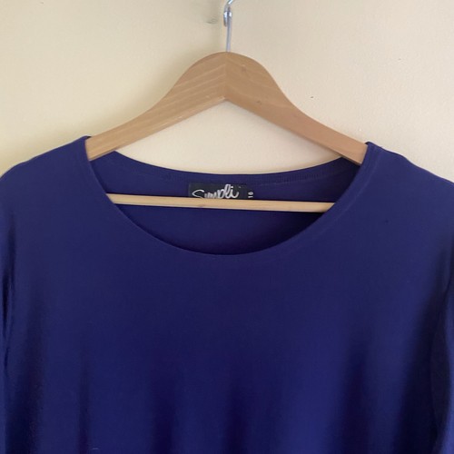 Sympli Tunic Woman 16 Purple Round Neck Stretch Asymmetrical Hem Lagenlook Artsy - Picture 5 of 15