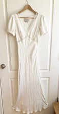 BHLDN Bridal Satin Lace-Trimmed Short-Sleeve V-Neck Slip Dress Size XS