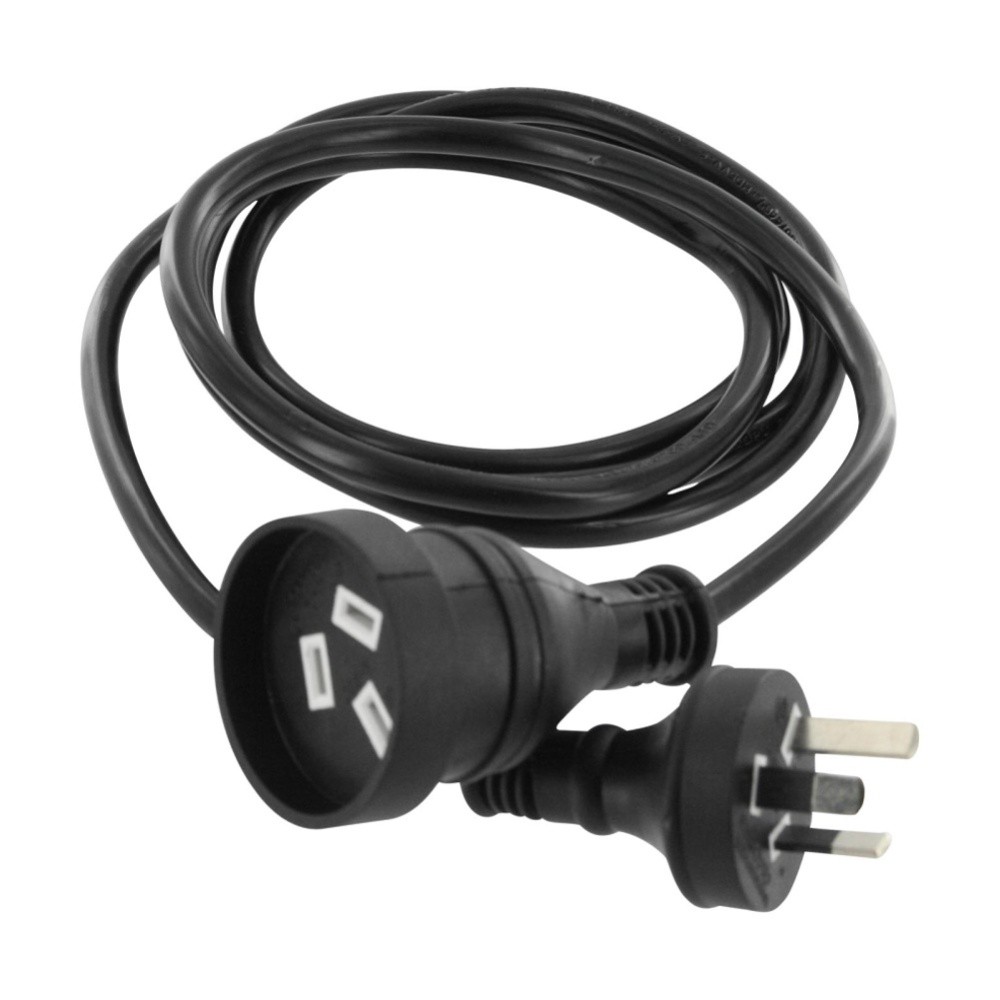 2x 2m Mains Power Extension Lead Cord Standard Australian AU 3-Pin Plug Black — image 2