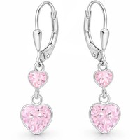 Rosa Herz Brisur MäDchen Ohrringe OhrhäNger 925 Sterling Silber Schmuck-Set