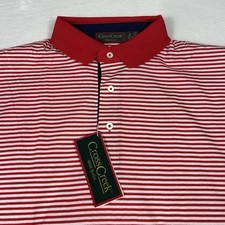 Cross Creek Polo Golf Shirt Size L Red Striped 100% Cotton Made In USA NWT