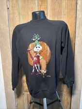 Rare Tim Burton Skull Cat Lady Nightmare Before Christmas Sweatshirt 90s Black L