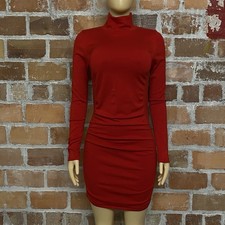 Express Red Long Sleeve Turtle Neck Ruched Mini Short Sweater Dress Medium