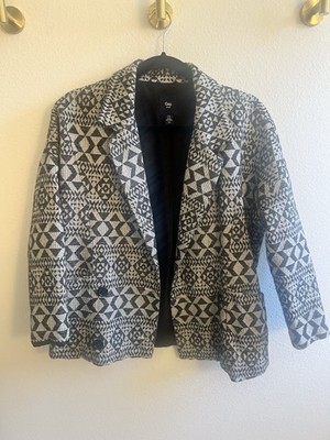 GAP Factory Women Double-Breasted Blazer XS Size Geometric Woven Pattern Pockets