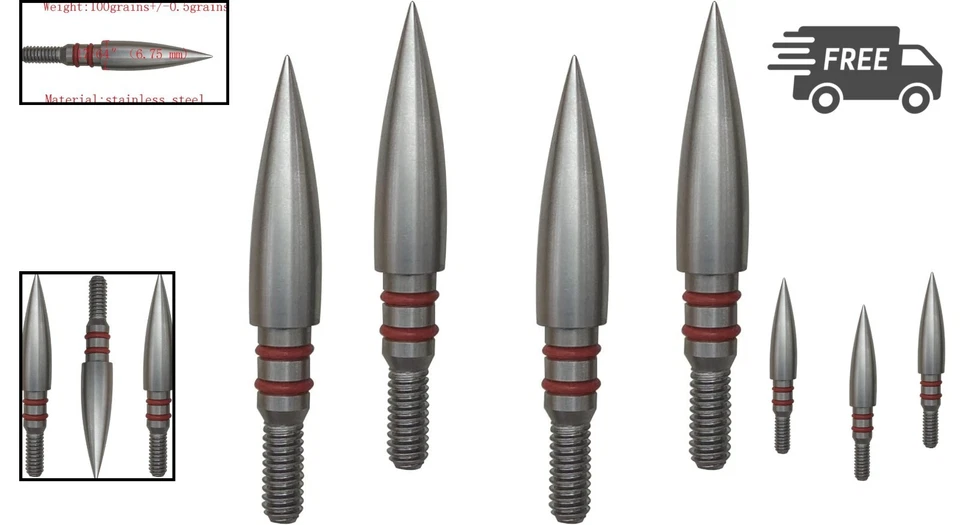 Archery Field Points Arrowheads Stainless Steel Screw in 100 125 150 200 300 ... - Image 2 of 4
